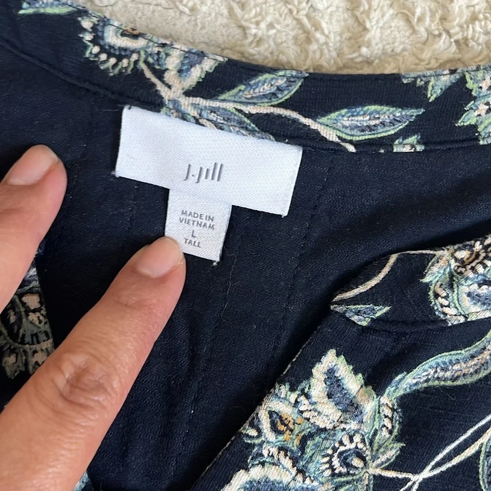 J. Jill Midnight Blue and Ivory Floral Midi Dress - Picture 3 of 7